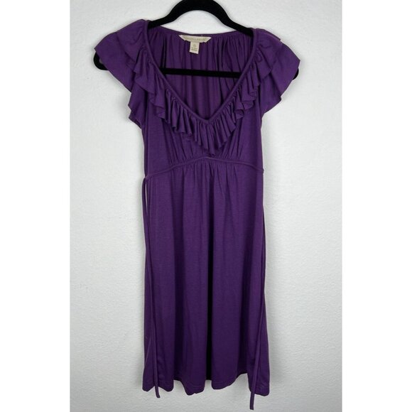 Jonathan Martin Womens Dress Size Small Purple Ruffle V-Neck Midi Soft - Picture 1 of 12